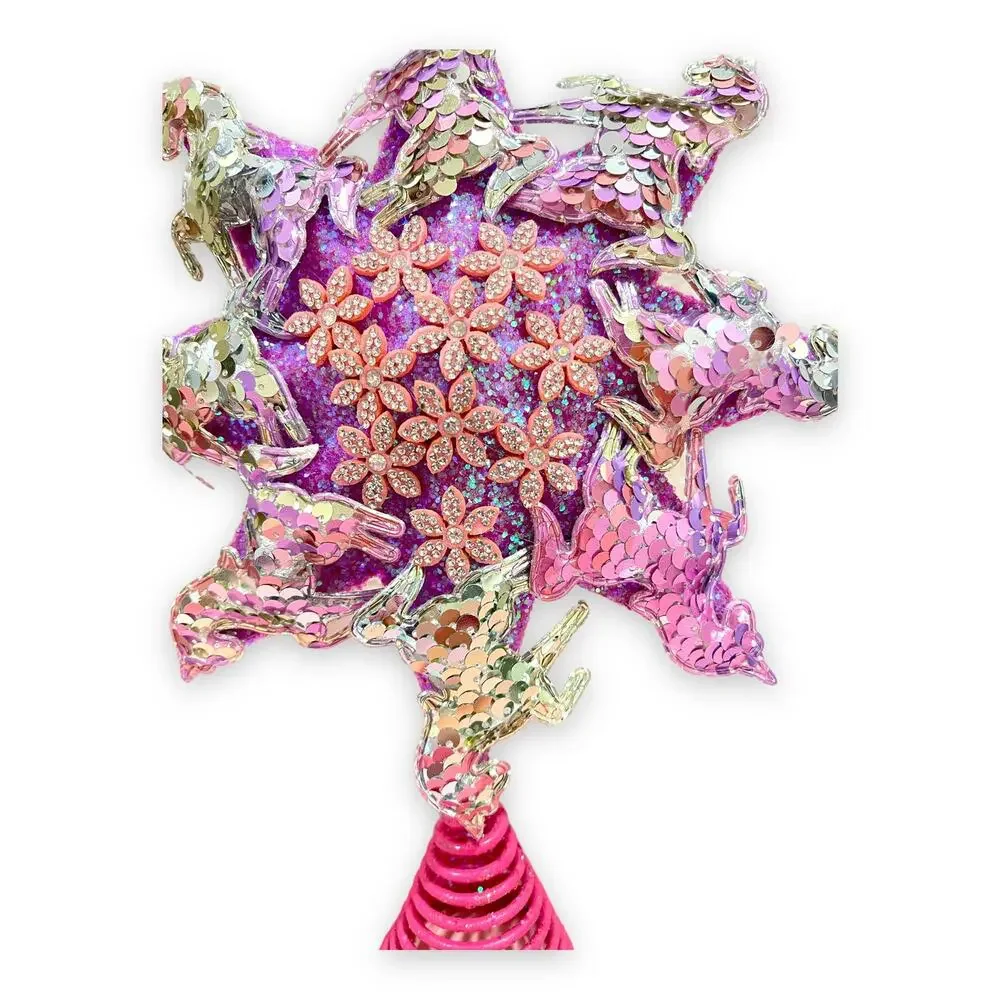Unicorn Pink Glitter Christmas Star Tree Topper